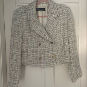 Zara Women's White Tweed Blazer